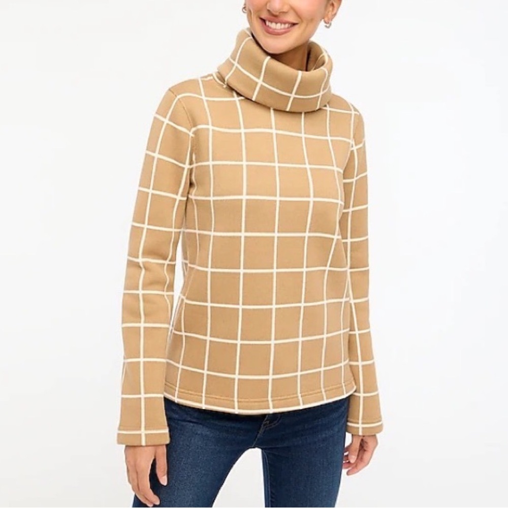 J.Crew Women’s Cozy Funnel Neck Windowpane Sweater Size Medium